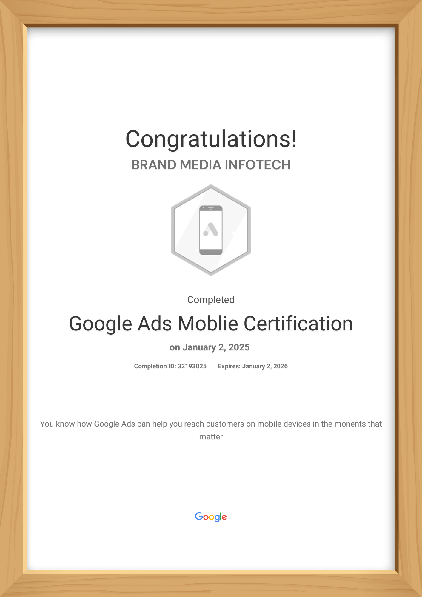 Google Ads Moblie Certification